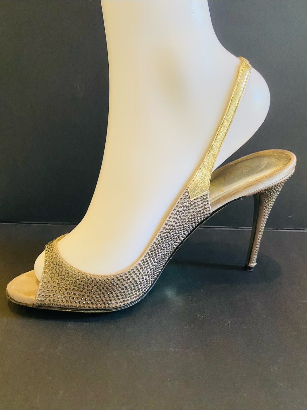Valentino Garavani Authentic Gold Leather & Crystal Slingback Pumps Size 36